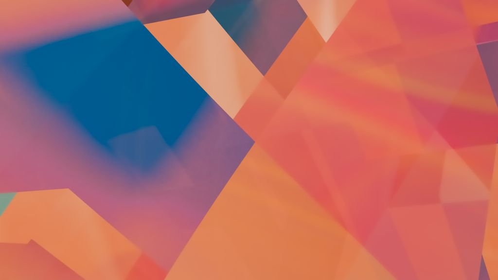 Colorful geometric abstract art blending soft hues of orange and blue.